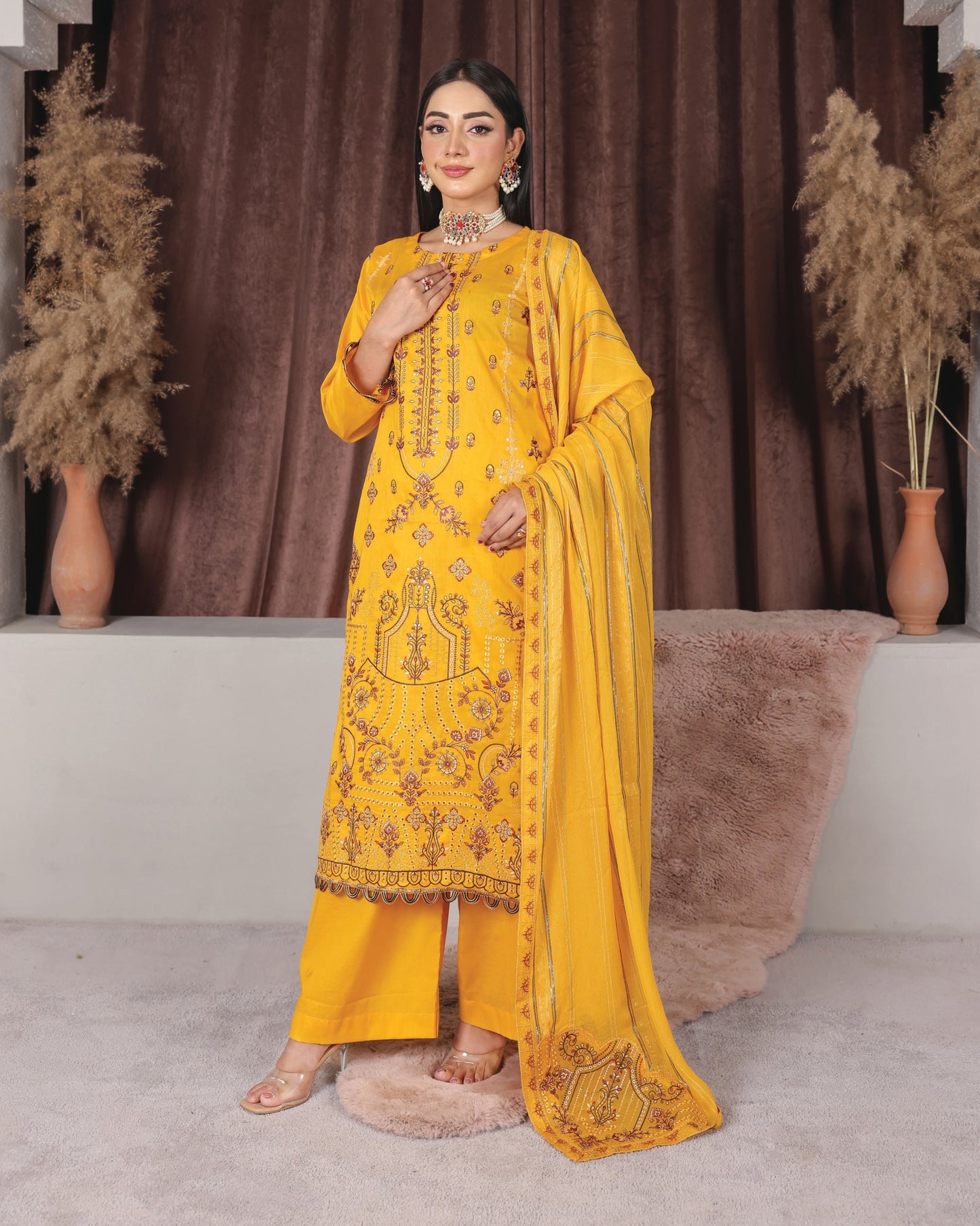 Chashni by Faria – Saffron Glow | Embroidered Lawn 3-Piece Suit