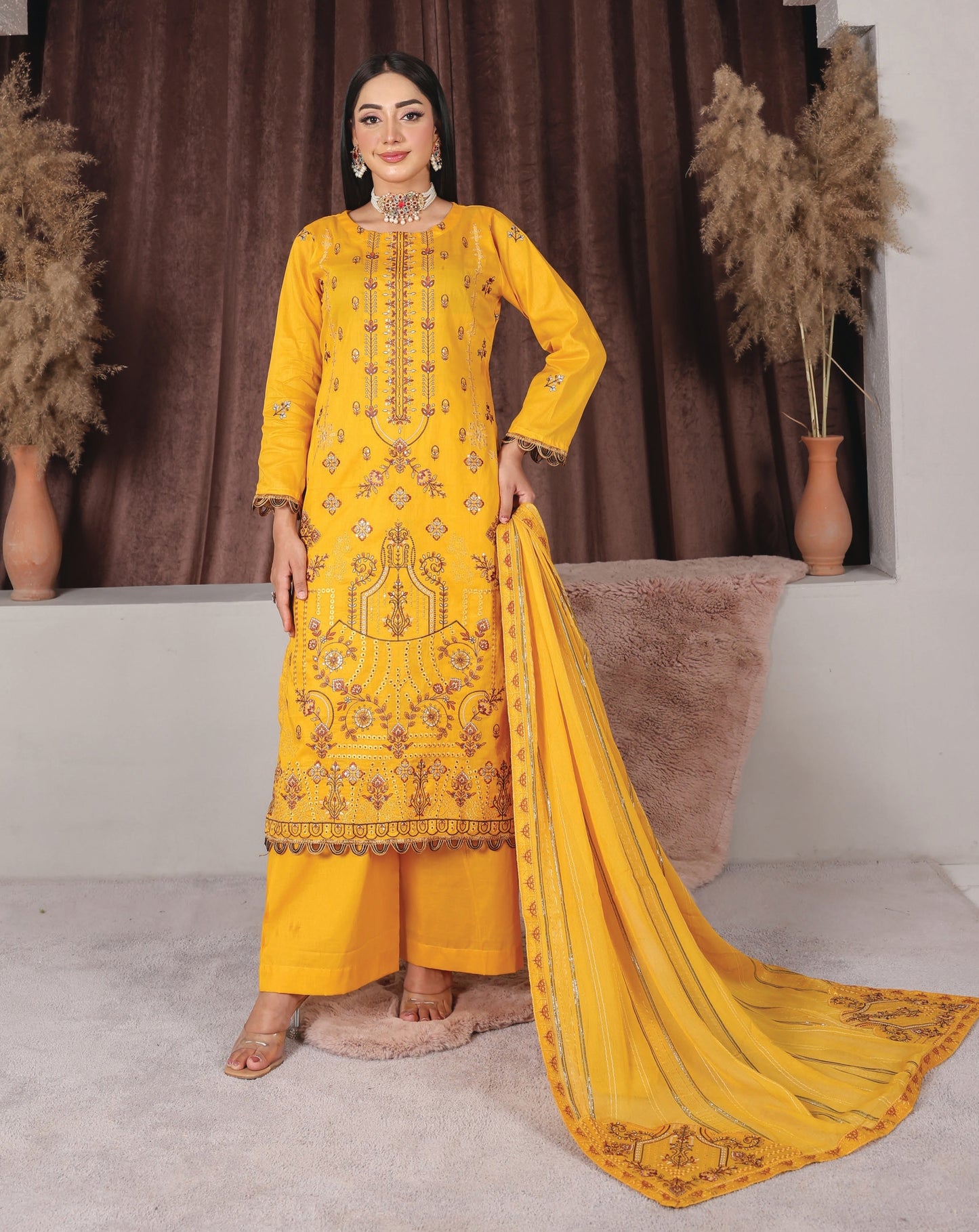 Chashni by Faria – Saffron Glow | Embroidered Lawn 3-Piece Suit