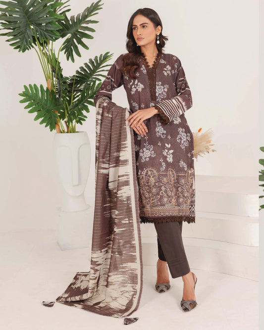 Faria Rang-e-Ronak | 3pc Unstitched Embroidered Lawn – Deep Purple