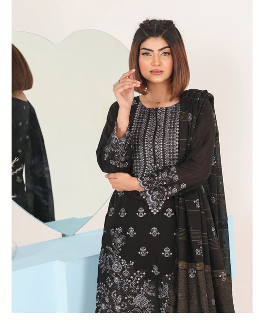 Faria Eid Ki Khushiyan Collection – Midnight Luxe 3-Piece Embroidered Lawn Suit