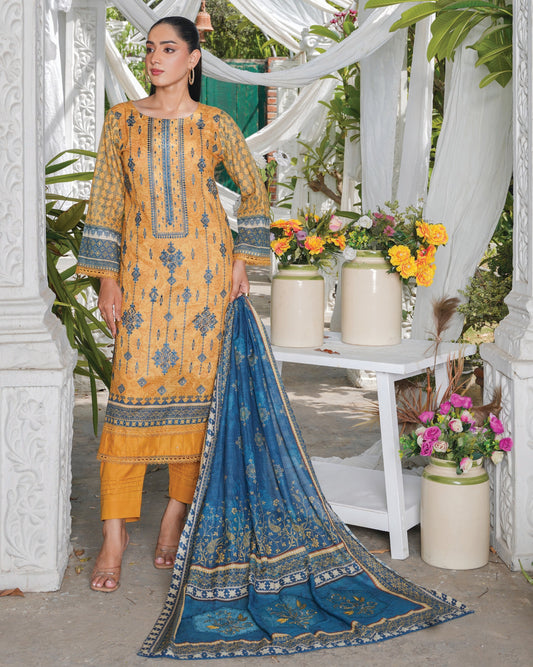 Faria Floral Mustard Gold Embroidered Lawn Suit - Premium Eid Collection 2026