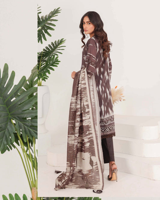 Faria Rang-e-Ronak | 3pc Unstitched Embroidered Lawn – Deep Purple