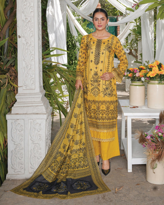 Faria Floral Sunshine Yellow Embroidered Lawn Suit - Premium Eid Collection 2026