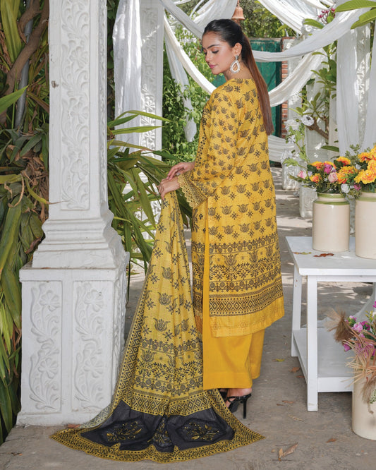 Faria Floral Sunshine Yellow Embroidered Lawn Suit - Premium Eid Collection 2026