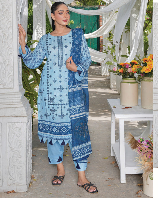 Faria Floral Sky Blue Embroidered Lawn Suit - Premium Eid Collection 2026