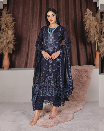 Chashni by Faria – Midnight Indigo | Embroidered Lawn 3-Piece Suit