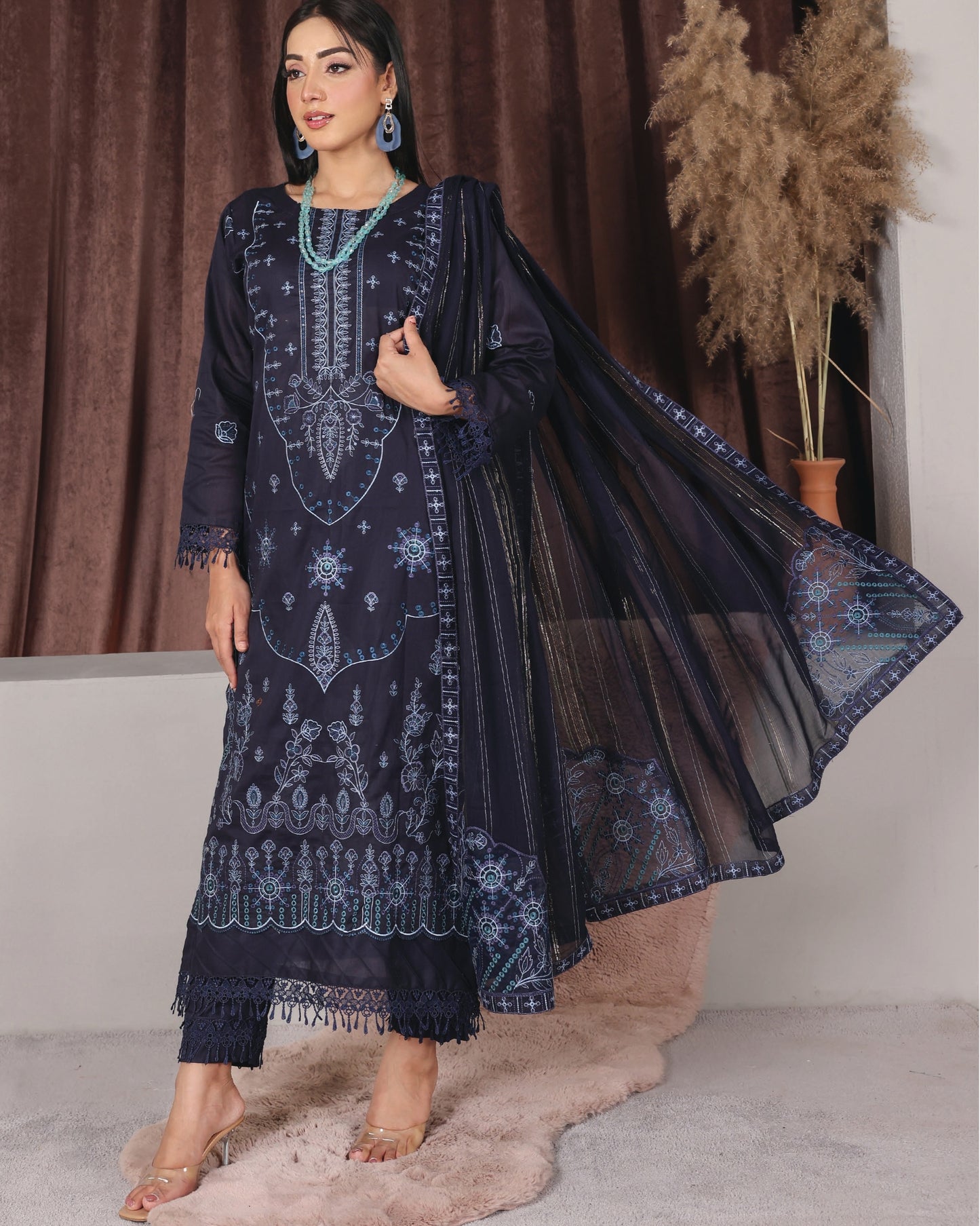 Chashni by Faria – Midnight Indigo | Embroidered Lawn 3-Piece Suit