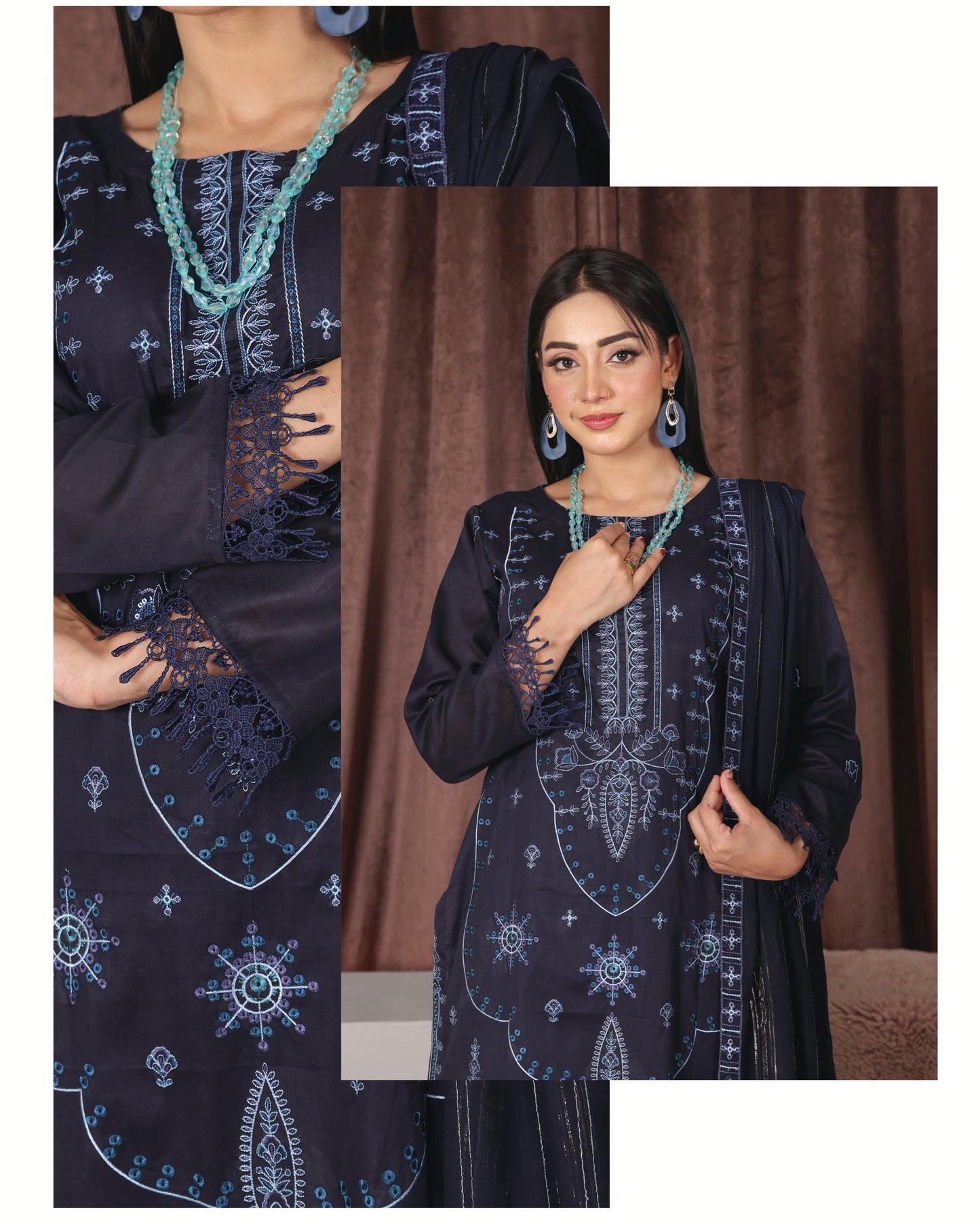 Chashni by Faria – Midnight Indigo | Embroidered Lawn 3-Piece Suit