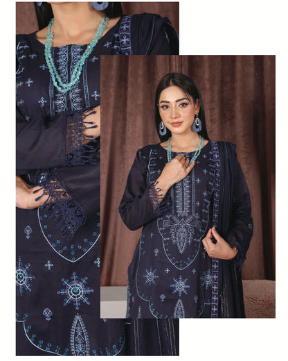 Chashni by Faria – Midnight Indigo | Embroidered Lawn 3-Piece Suit
