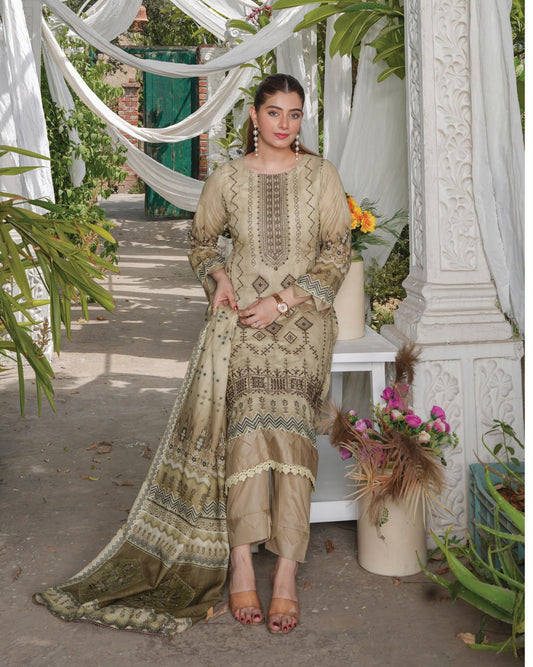Faria Floral Ivory Beige Embroidered Lawn Suit - Premium Eid Collection 2026