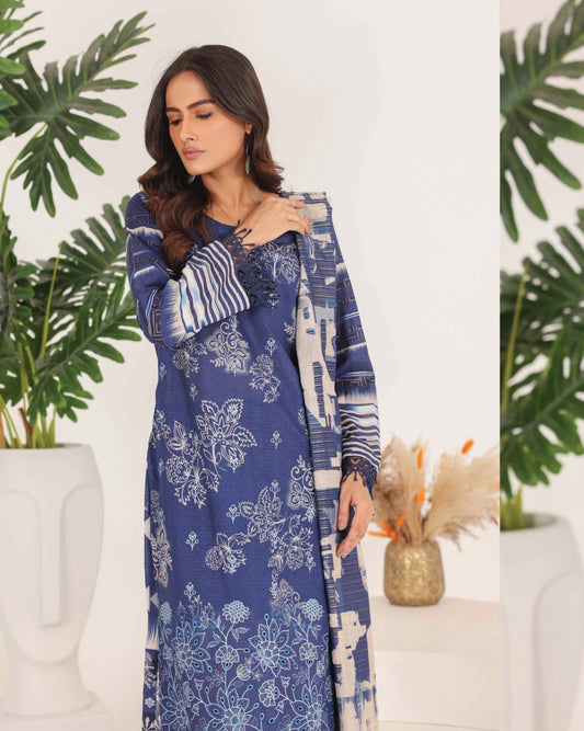 Faria Rang-e-Ronak | 3pc Unstitched Embroidered Lawn – Navy Blue