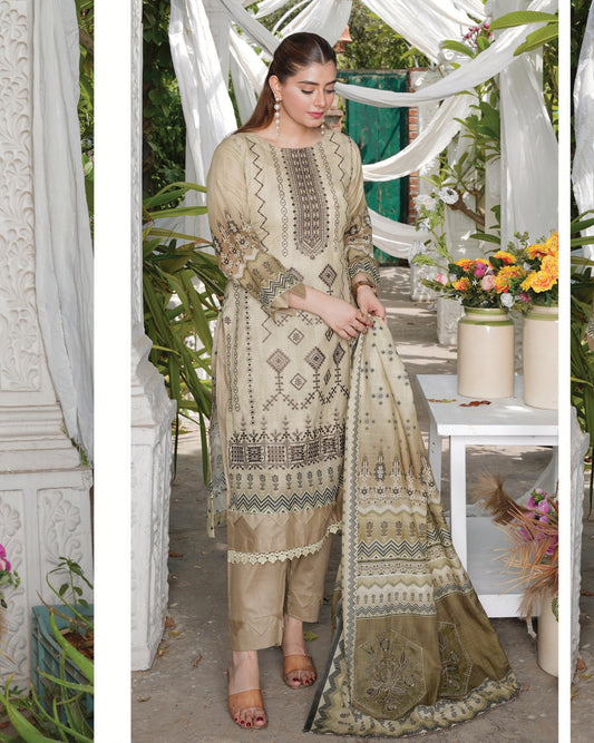 Faria Floral Ivory Beige Embroidered Lawn Suit - Premium Eid Collection 2026