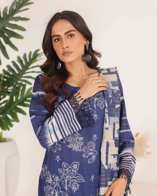 Faria Rang-e-Ronak | 3pc Unstitched Embroidered Lawn – Navy Blue