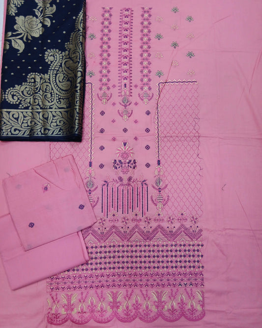 Menakari Embroidered Lawn Suit with Jacquard Dupatta – 3 Piece - Nagina Cotton Emporium