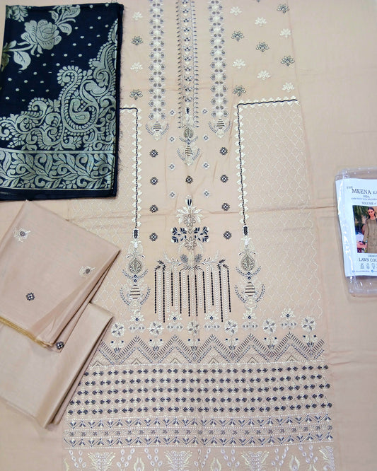 Menakari Embroidered Lawn Suit with Jacquard Dupatta – 3 Piece - Nagina Cotton Emporium