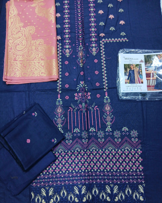 Menakari Embroidered Lawn Suit with Jacquard Dupatta – 3 Piece - Nagina Cotton Emporium