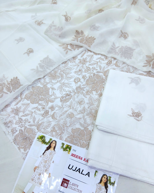 Premium Embroidered Lawn Suit | Embroidered Bamber Chiffon Dupatta - Nagina Cotton Emporium