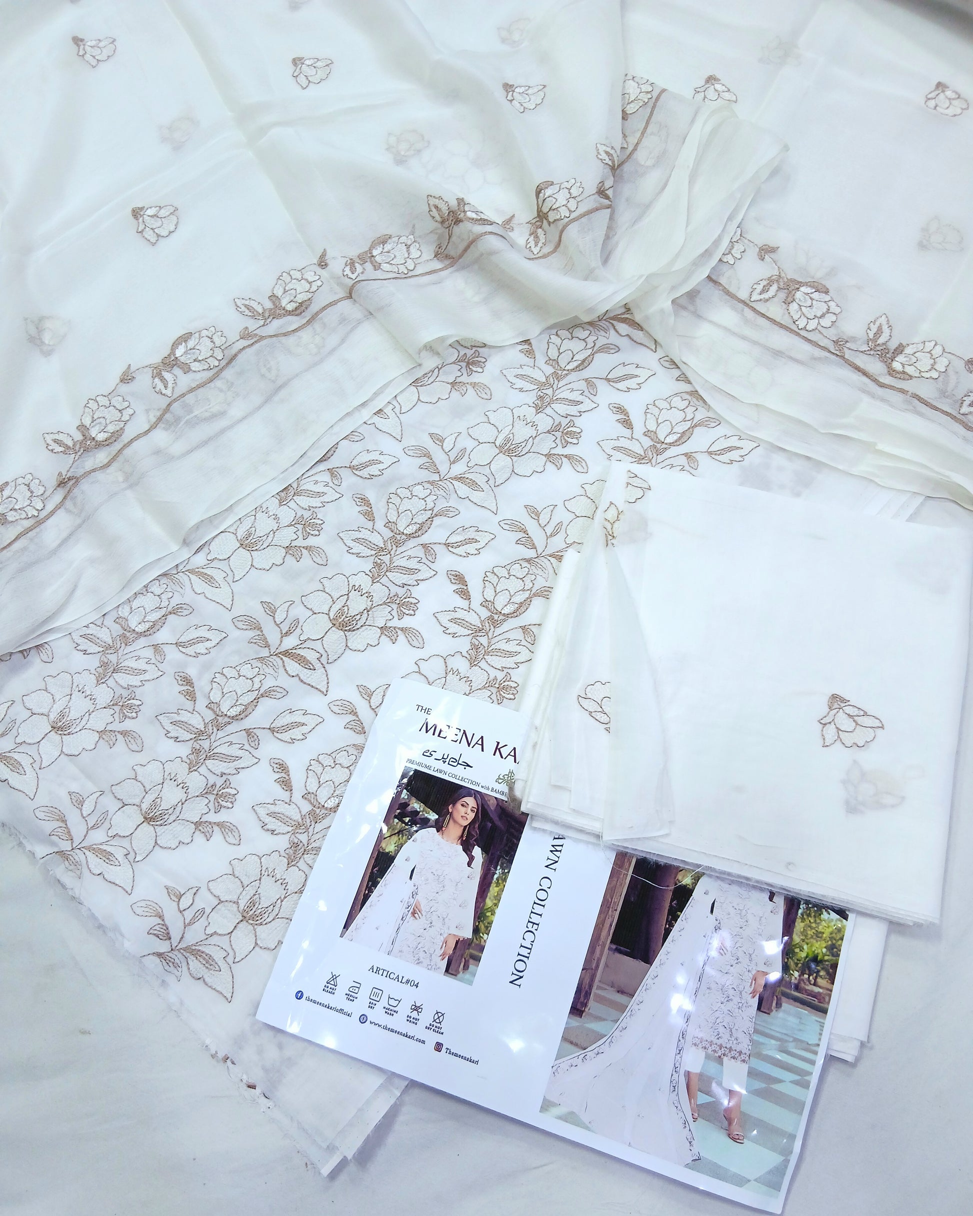 Premium Embroidered Lawn Suit | Embroidered Bamber Chiffon Dupatta - Nagina Cotton Emporium