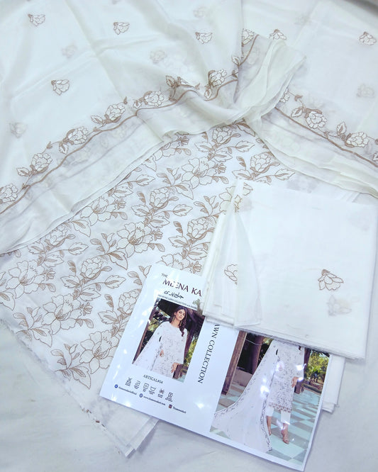 Premium Embroidered Lawn Suit | Embroidered Bamber Chiffon Dupatta - Nagina Cotton Emporium