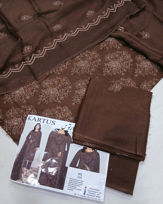 Premium Embroidered Lawn Suit | Embroidered Bamber Chiffon Dupatta - Nagina Cotton Emporium