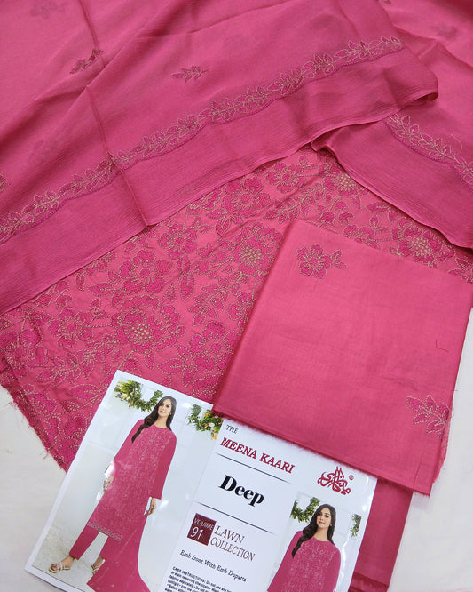 Premium Embroidered Lawn Suit | Embroidered Bamber Chiffon Dupatta - Nagina Cotton Emporium
