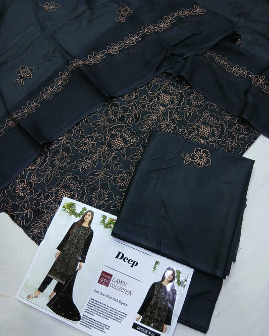 Premium Embroidered Lawn Suit | Embroidered Bamber Chiffon Dupatta - Nagina Cotton Emporium