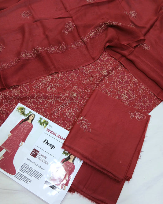 Premium Embroidered Lawn Suit | Embroidered Bamber Chiffon Dupatta - Nagina Cotton Emporium