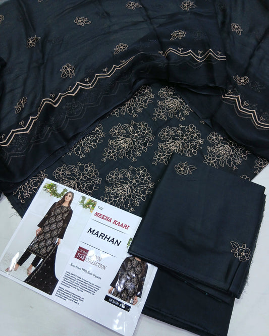 Premium Embroidered Lawn Suit | Embroidered Bamber Chiffon Dupatta - Nagina Cotton Emporium