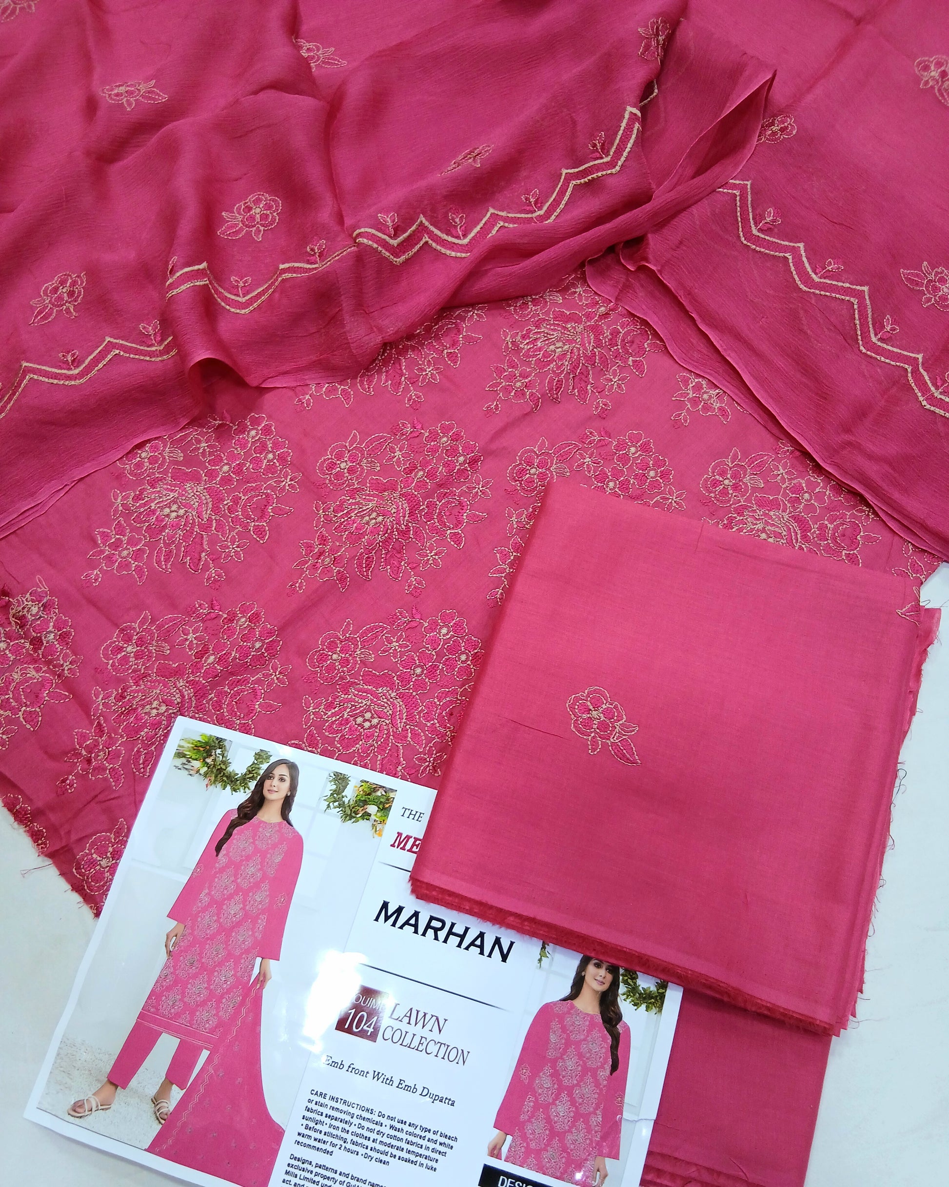 Premium Embroidered Lawn Suit | Embroidered Bamber Chiffon Dupatta - Nagina Cotton Emporium