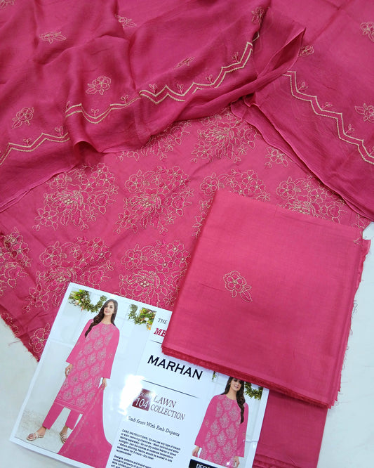 Premium Embroidered Lawn Suit | Embroidered Bamber Chiffon Dupatta - Nagina Cotton Emporium