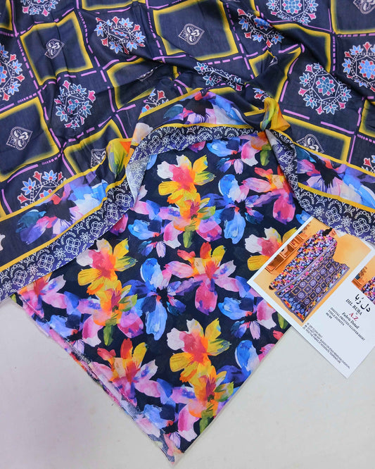 3pc Digital Lawn Coords with Voil Dupatta