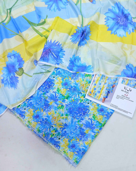 3pc Digital Lawn Coords with Voil Dupatta
