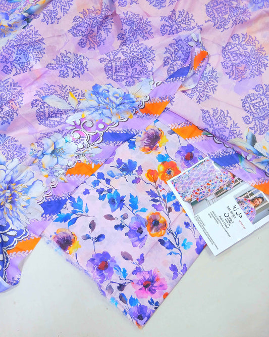3pc Digital Lawn Coords with Voil Dupatta