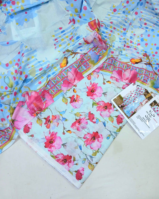 3pc Digital Lawn Coords with Voil Dupatta