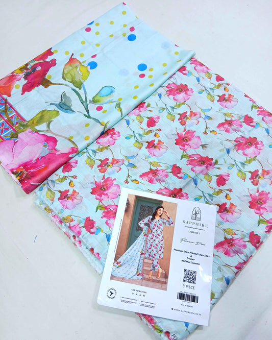 3pc Digital Printed Doria Lawn Voil Dupatta