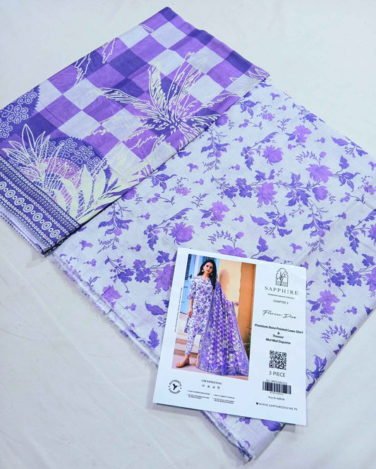 3pc Digital Printed Doria Lawn Voil Dupatta
