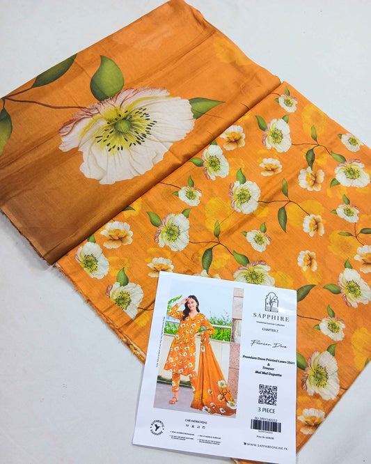3pc Digital Printed Doria Lawn Voil Dupatta