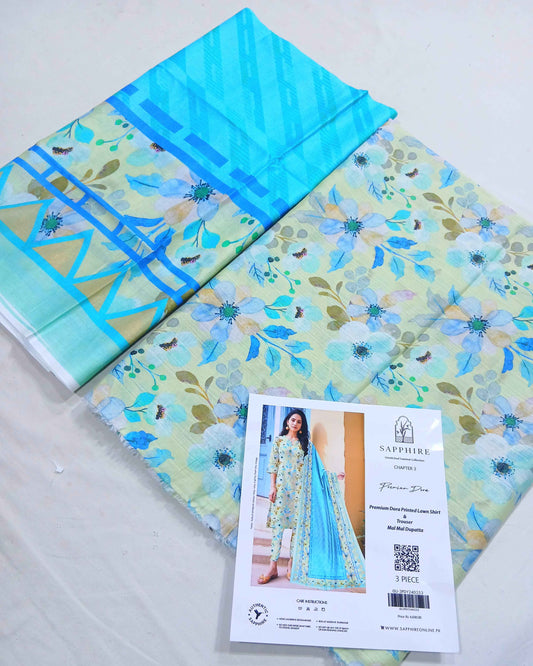 3pc Digital Printed Doria Lawn Voil Dupatta