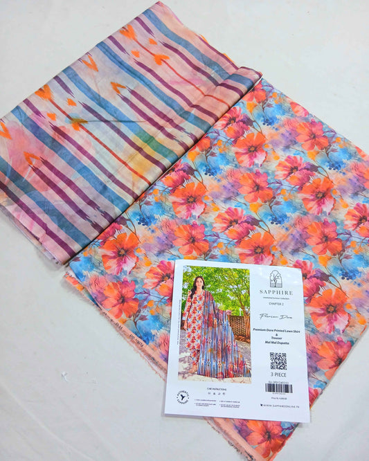 3pc Digital Printed Doria Lawn Voil Dupatta
