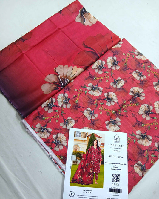 3pc Digital Printed Doria Lawn Voil Dupatta
