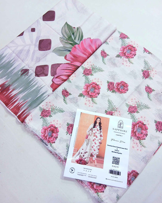 3pc Digital Printed Doria Lawn Voil Dupatta