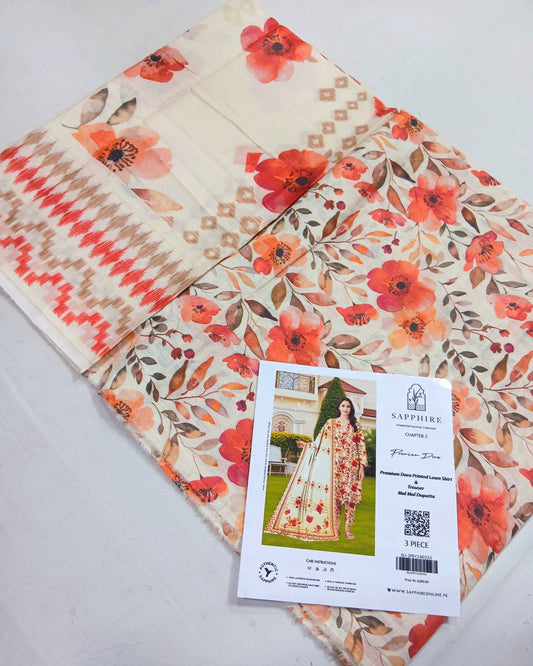 3pc Digital Printed Doria Lawn Voil Dupatta