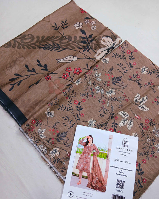 3pc Digital Printed Doria Lawn Voil Dupatta