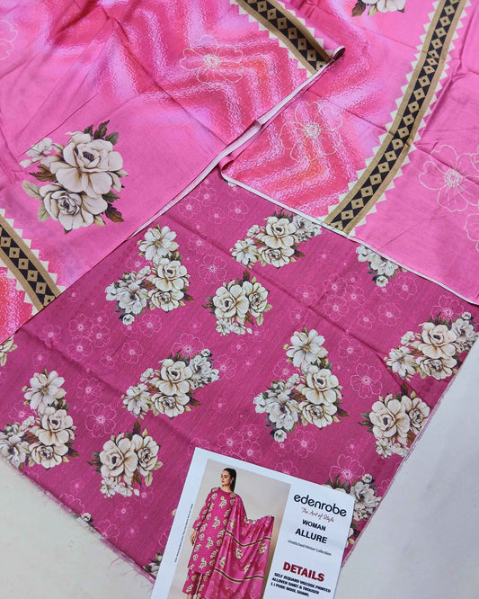 Floral Jacquard Viscose 3-Piece Unstitched with Wool Shawl