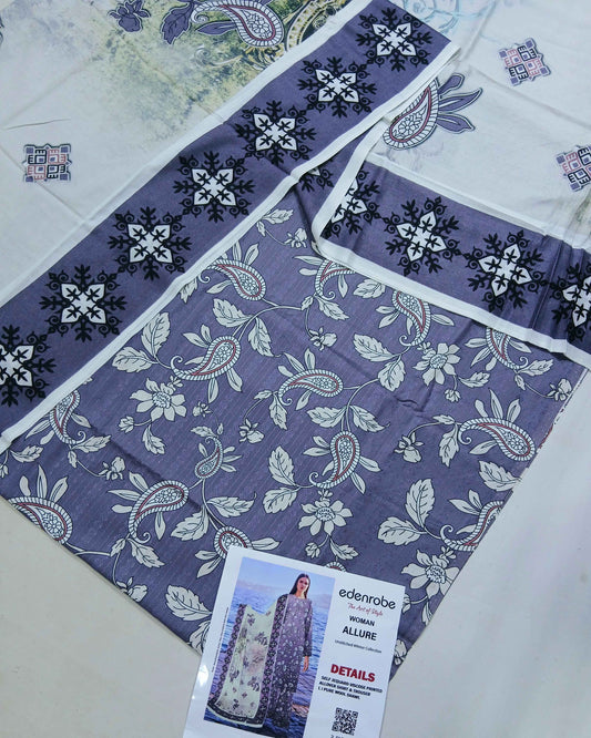 Floral Jacquard Viscose 3-Piece Unstitched with Wool Shawl