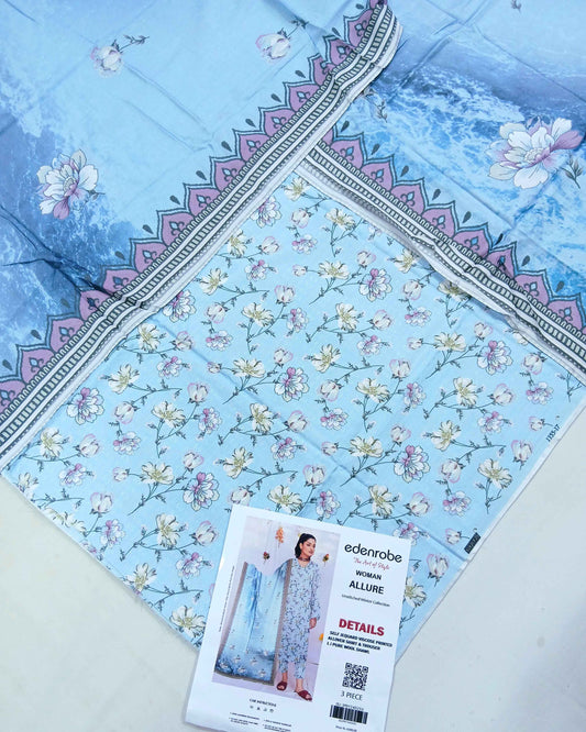 Floral Jacquard Viscose 3-Piece Unstitched with Wool Shawl