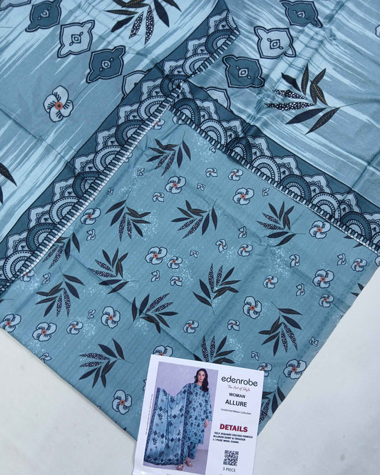 Floral Jacquard Viscose 3-Piece Unstitched with Wool Shawl