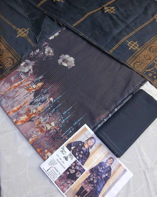 3D Printed Lawn Suit | Embroidered Voil Dupatta | Unstitched - Nagina Cotton Emporium