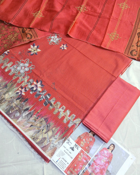 3D Printed Lawn Suit | Embroidered Voil Dupatta | Unstitched - Nagina Cotton Emporium