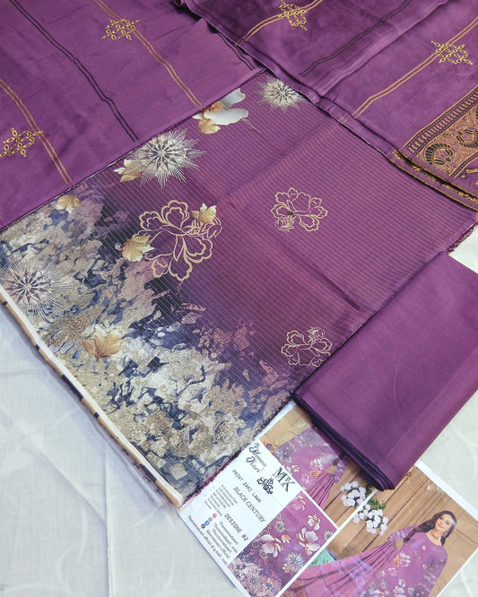 3D Printed Lawn Suit | Embroidered Voil Dupatta | Unstitched - Nagina Cotton Emporium